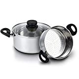 Nevlers Stainless Steel 2.8 Liter Steamer Pot with 1.9 Liter Steamer Insert and Glass Vented Lid - Safe and Durable