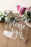 Calculs Wedding Sign Guest Book Table Sign 10”x8” Party & Event Supply - ‘Please Sign’ Acrylic Rustic Wedding Display Table Decoration for Reception, Centerpiece