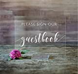 Please Sign Our Guestbook Acrylic Modern 8x10 Wedding Sign With Included Acrylic Base (8X10, Clear Acrylic Stand)