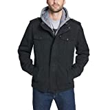 Levi's Men's Washed Cotton Military Jacket with Removable Hood (Standard and Big & Tall), Black, Large