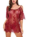 Avidlove Women Chemises Lace Smock Lingerie Mini Babydoll Boudoir Lingeries(Dark Red,M)