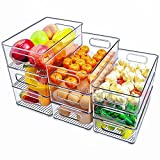 3 Sizes Pack of 9 Stackable Clear Food Storage Bins for Refrigerator, Kitchen Countertop Food Container, Pantry Organizer, Plastic Storage Bins with Handles for Spice, Snacks- Not Safe in Dishwasher