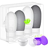 Silicone Travel Bottles and Containers with Bag: TSA Approved Traveling Size Squeeze Bottle, Leak Proof Refillable Container and Plastic Jars Set for Shampoo Toiletry Lotion Soap Conditioner Cream