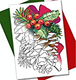 Art Eclect Christmas Coloring Cards for Adults, 12 Cards with 12 Unique Designs, 6 Red and 6 Green Envelopes Included (Christmas Set B1)