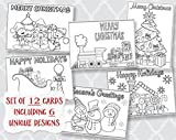 The Invite Lady Christmas, Coloring, Greeting Cards, Holiday Greetings, Printed, Assortment, 12 Flat Cards, with White Envelopes, Kids, Adult, DIY, Crafts, Grandchildren, Assortment Pack