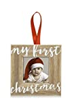 Pearhead Baby’s First Christmas Wooden Picture Frame Ornament, Rustic