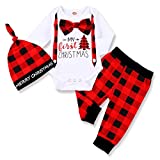 Infant Baby Boy Christmas Outfit My First Christmas Gentleman Romper Red Plaid Pants with Hat Clothes Sets