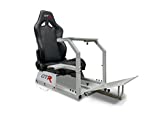 GTR Simulator GTA Model Silver Frame with Adjustable Black Leatherette Racing Seat Racing Driving Gaming Simulator Cockpit Chair