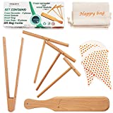 Crepe Spreader and Spatula Kit - 7 pieces (3 size spreader sticks - wood spatula - wood tong - gift bag - crepe bag). beechwood kitchen set to fit any crepe pan. Handmade wooden utensils.