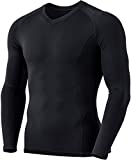 TSLA Men's Thermal V-Neck Long Sleeve Compression Shirts, Athletic Base Layer Top, Winter Gear Running T-Shirt, Heatlock V Neck Black, X-Large