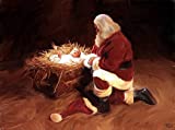 'First Christmas' Santa Claus Praying To Baby Jesus Nativity 11x17 Artist Signed Poster Print Fine Art By Mark Spears