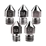 5 Packs Creality 3D Hardened Steel MK8 Nozzle with High Temperature Resistance Upgraded Tungsten All Metal Nozzle Ends for Makerbot Ender 3 / Ender 3 S1, Pro, CR-10 Series, 0.2/0.3/0.4/0.5/0.6 mm