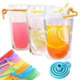 125Pcs Drink Pouches for Adults with Individual Package Straws Reclosable Zipper Smoothie Bags Juice Pouches Heavy Duty Hand-held Cold & Hot Drinks，BPA & Phthalate Free - Funnel Included