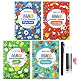 Magic Practice Copybook for Kids - Handwriting Practice for Kids,Reusable Tracing Groovebook for Preschoolers,Ages 3-6 Letter Writing Drawing (4Books wirh Pen)