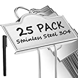 Metal Plant Labels for Garden Outdoor | Plant Markers Waterproof Tags for Vegetables Herb Seedlings Flowers with a Pen | 25 Pack | Label Area 3.74'' x 1.39'' Height 10.75 Inch | Silver