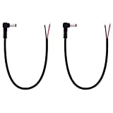Fancasee (2 Pack) Replacement 5.5mm x 2.1mm 90 Degree Right Angle DC Power Male Plug Jack to Bare Wire Open End Pigtail Power Cable Cord for DC Power Supply Cable Repair
