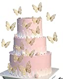 48pcs Gold Butterfly Cupcake Toppers 3d Butterfly Cake Toppers Hollow Butterfly Cupcake Toppers Three Size for Baby Shower Wedding Anniversary Kids Birthday Party Supplies