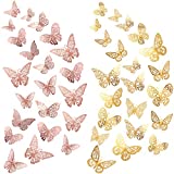 120 Pieces 3D Butterfly Wall Decals Butterfly Wall Stickers Hollowed-Out Metallic Butterfly Wall Decors Removable Butterfly Art Decorations in 10 Styles for Decorations, 3 Sizes (Rose Gold, Gold)