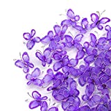 AUEAR, 50 Pack Sheer Mesh Wire Glitter Butterfly Butterfly with Gem for Home and Wedding Decoration Party Wall Decorations (Purple)
