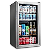 Ivation 126 Can Beverage Refrigerator | Freestanding Ultra Cool Mini Drink Fridge | Beer, Cocktails, Soda, Juice Cooler for Home & Office | Reversible Glass Door & Adjustable Shelving, Stainless Steel