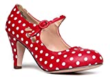 J. Adams Pixie Heels for Women - Red Polka Dot Retro Mary Jane Pumps - 9