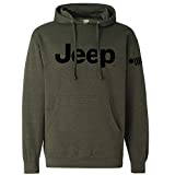 Mens Jeep Text Logo Military Green Hoodie Hooded Sweatshirt with Front Pocket Pouch (Small)
