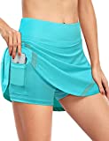 Fulbelle Womens Skorts for Summer, Ladies Running Workout Tennis Golf Skirt Lightweight Active Casual Comfy Elastic Drawstring Shorts with Pockets Light Blue Small
