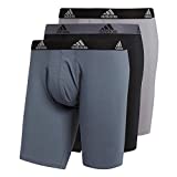 adidas Men's Stretch Cotton Long Boxer Brief Underwear (3-Pack), Onix Grey/Black/Grey, Large