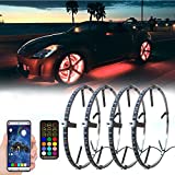 AddSafety 4PCS 15.5inch RGB LED Wheel Ring Light Kit Bluetooth Control w/Turn Signal and Braking Function can Controlled by Remote and APP(Single Row)