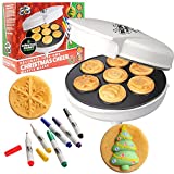 Christmas Holiday Waffle Maker with 6 Edible Food Markers - Make X-Mas Breakfast Fun with Delicious Decorated Pancakes or Waffles - Electric Nonstick Waffler Iron, Fun Arts & Crafts Family Gift Activity for Kids and Adults