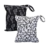 TRENSOM Wet Dry Bag for Breast Pump Parts Waterproof Reusable bags with Two Zippered Pockets Heart Cactus Wet Bag for Cloth Diapers Travel Beach Pool Yoga Gym Bag for Swimsuits Wet Clothes 2 pcs