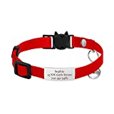 Jiquan Personalized Cat Collars,Breakaway Adjustable Kitten Collars with Name Tag,Cat ID Collar Engraved Pet Name Phone,Safety Collars with Bell,7 Colors,Up to 3 Lines of Custom Text(S Red)