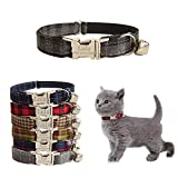Personalized Cat Collar with Name Plate ,Adjustable Tough Nylon Cat ID Collars with Bell ,Customize Engraved Pet Name and Phone Number (Plaid Style B)