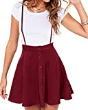 YOINS Overall Pinafore Dresses for Women Button Design Pleated Mini Cute Suspender Skirts Button Design-Red L