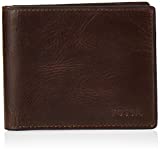 Fossil Men's Derrick Leather RFID-Blocking Bifold with Flip ID Wallet, Dark Brown