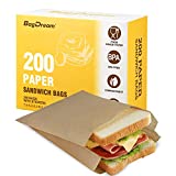 BagDream Paper Sandwich Bags 7.9x6.3x1.96" 200ct Recyclable Kitchens Paper Sack Sandwich Bags, Sealable with Thank You Stickers, Unbleached Natural Kraft Paper Bags