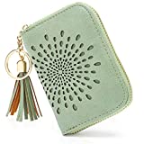 APHISON RFID Credit Card Holder Zipper Card Case Small Wallets for Women Leather Sunflower style Ladies Girls / Gift Box 1927 GREEN