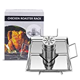 MAGORUI Beer Can Chicken Holder, Stainless Steel Beer Chicken Stand, Barbecue Roasting Rack for Grill Smoker or Oven, Includes Pan and 4 Vegetable Spikes, BBQ Accessories, Dishwasher Safe
