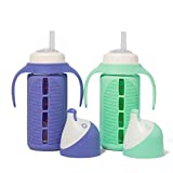 Set of 2 - Glass Sippy Cup for Toddlers - The Luca | Mint Green & Indigo Purple | Spill-Proof | Silicone Straw | 8 oz | Liquids Never Touch Plastic | Removable Handles