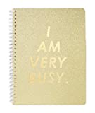 Ban.do Rough Draft Mini Spiral Notebook with Saying, 9" x 7" with Pockets and 160 Lined Pages, I Am Very Busy (Gold Glitter)