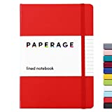 Paperage Lined Journal Notebook, Hard Cover, Medium 5.7 X 8 inches, 100 gsm Thick Paper. Use for Office, Home, School, or Business (Red, Ruled)