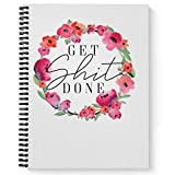 Softcover Get It Done 8.5" x 11" Motivational Spiral Notebook/Journal, 120 Checklist Pages, Durable Gloss Laminated Cover, Black Wire-o Spiral. Made in The USA