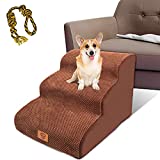 High Density Foam Pet Steps 3 Tiers - Non-Slip 3 Steps Pet Stairs, 15.7" High Dog Ramp, Sofa Bed Ladder for Dogs and Cats Climbing High Bed&Couch, Holds Up to 60 lbs(Send 1PC Pet Rope Ball)