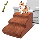 Kphico High Density Foam Pet Steps/Ramps- Non-Slip 3 Steps Pet Stairs, 15.7" High Dog Ramp, Sofa Bed Ladder for Dogs&Cats Climbing High Bed and Couch, Holds Up to 60 lbs
