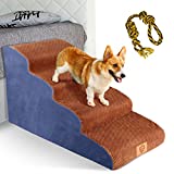 Topmart High Density Foam Dog Steps 4 Tiers,Extra Wide Deep Pet Steps,Non-Slip Pet Stairs,Dog Ramp for Bed,Soft Foam Dog Ladder,Best for Older Dogs Injured,Older Pets,Cats with Joint Pain