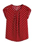 Milumia Women's Elegant Polka Dots Print Cap Sleeve Keyhole Back Work Blouse Top Red Large