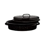 Millvado Granite 18" Roasting Pan: Large Turkey Oven Roaster Pan with Lid - Covered Oval Roaster Pot For Turkey, Chicken, Ham, Roast, Vegetable - Speckled Enamel Ware Cookware - Roast 18 Lb Birds