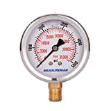 MEASUREMAN 2-1/2inch Dial Size, Liquid Filled Hydraulic Pressure Gauge, 0-5000psi/kpa, 304 Stainless Steel Case, 1/4inchNPT Lower Mount