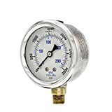 PIC Gauges PRO-201L-254P 0-3000 PSI Pressure Gauge, 2 1/2" Dial, 1/4" Male NPT Connection, Bottom Mount, Dual Scale, Glycerin Filled, Stainless Steel Case/Bezel, Brass Internals & Plastic Lens, 0/10000