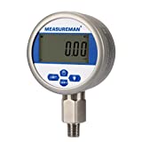 Measureman 3-1/8" dial, Digital Hydraulic Industrial Precision Pressure Gauge with 1/4"NPT Lower Mount, Stainless Steel Case and Connection, 0-10000psi/bar, 0.4%,Battery Powered, with LED Light